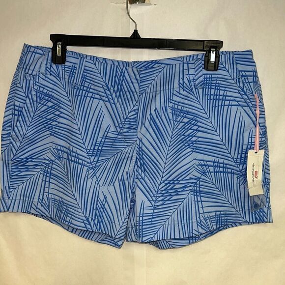 NWT VINEYARD VINES Palm Print Women’s Shorts Blue Size 16 Cotton Stretch Summer - Picture 1 of 11
